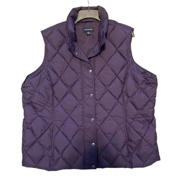 Lands’ End Ladies Down Puffer Vest XXL Eggplant Snap Closure - Picture 1 of 6